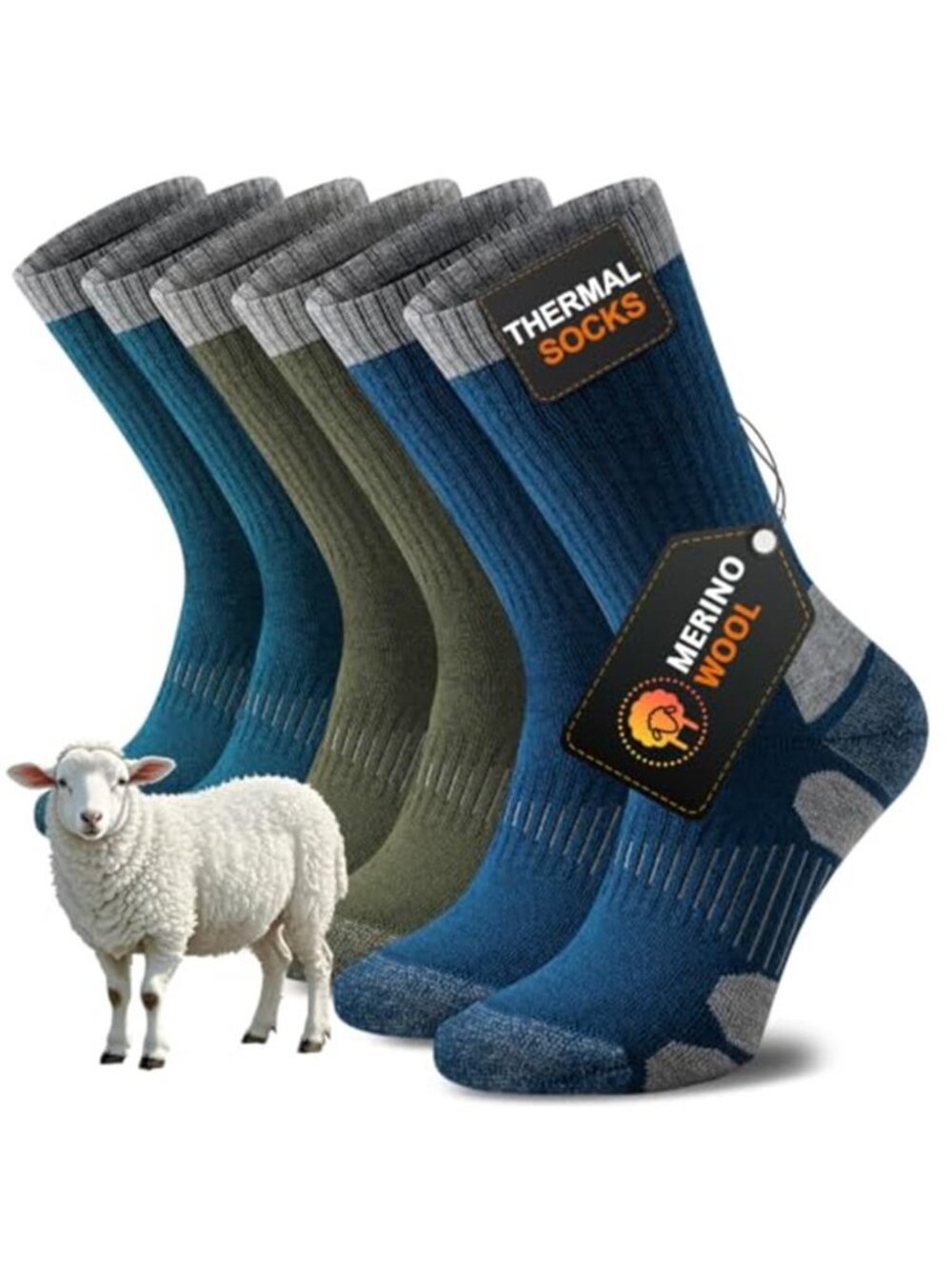 3 Pairs Men's Merino Wool Socks Thermal Winter Crew Warm Socks
